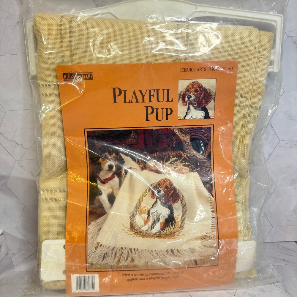 Playful Pup Cross Stitch Afghan Kit Leisure Arts 83075 New Old Stock Dog Pattern